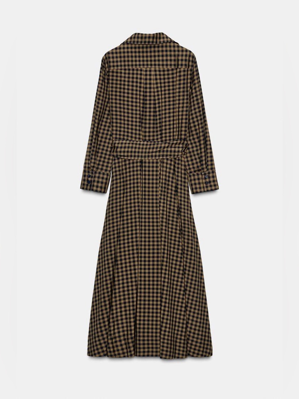 Zara Checkered Poplin Midi Shirt Dress Plaid Long Sleeves Caramel Navy Medium - Picture 6 of 16